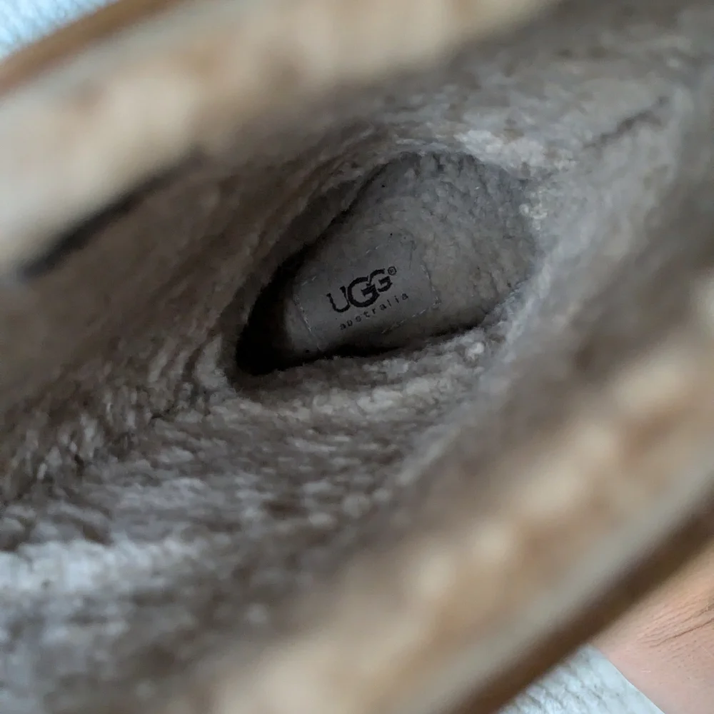 VTG Y2K UGG Wallingford Wellies Gold Sheepskin Logo Print Rain Boots Women's 7 - Picture 12 of 14